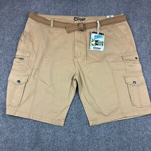 Y2K Plugg Mens Cargo Shorts Size 48 Tan Heavy Vintage Wash Utility Khaki NEW